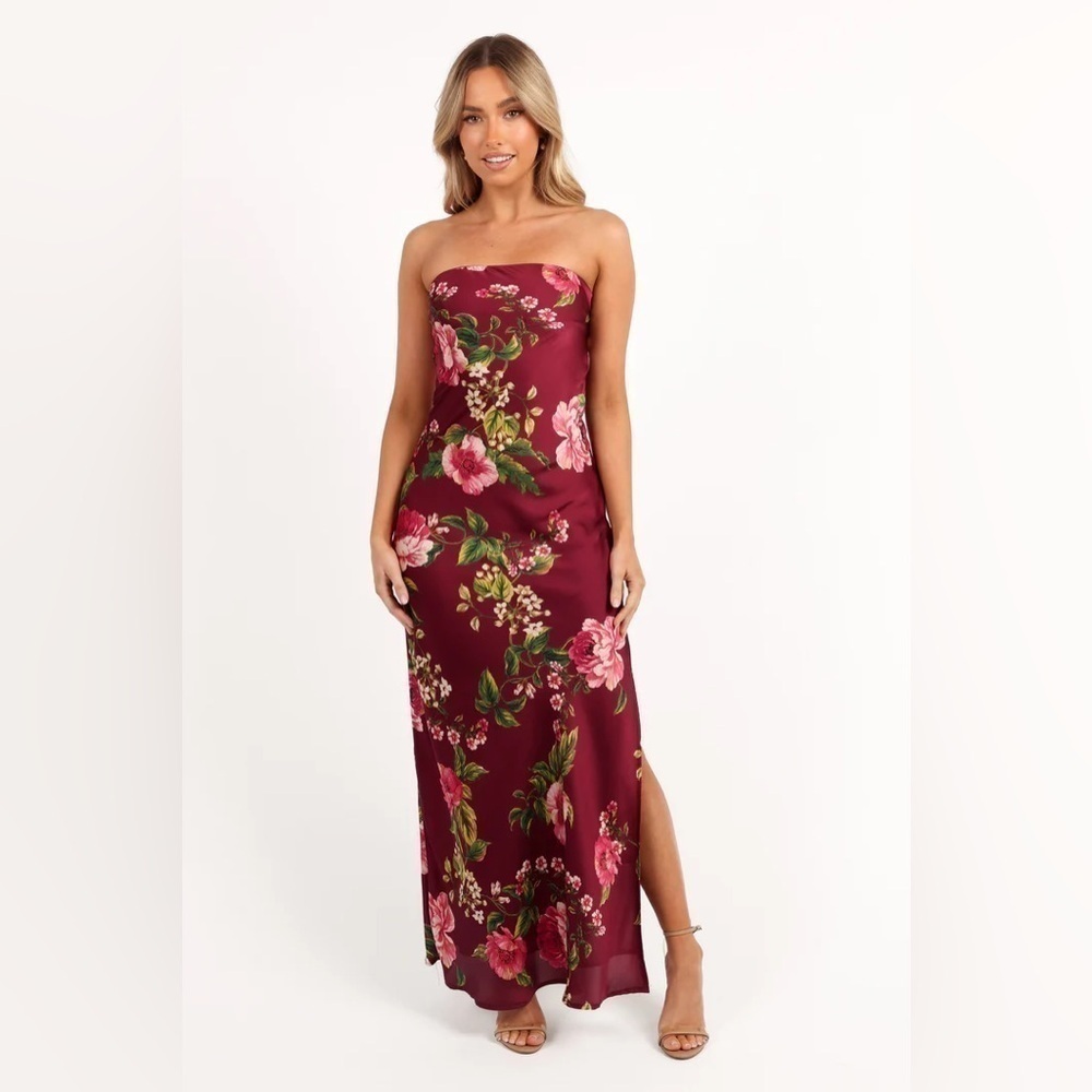 Petal & Pup Bryden Maxi Strapless Dress in Burgundy Floral  - Size XL (NWT)